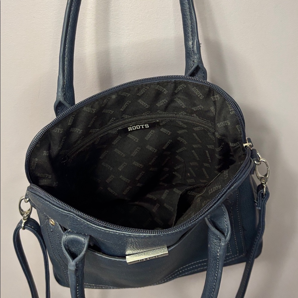 Vintage Roots Navy Satchel Mini Tote Bag Leather Top Handle Purse - Picture 5 of 9